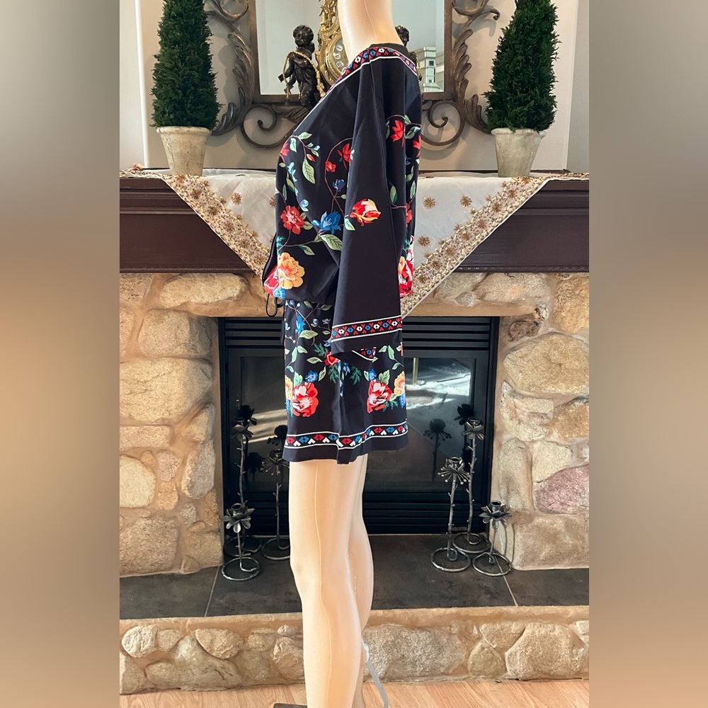 Vibrant Floral Black/Red Top & Short  2 piece set L - Picture 6 of 11
